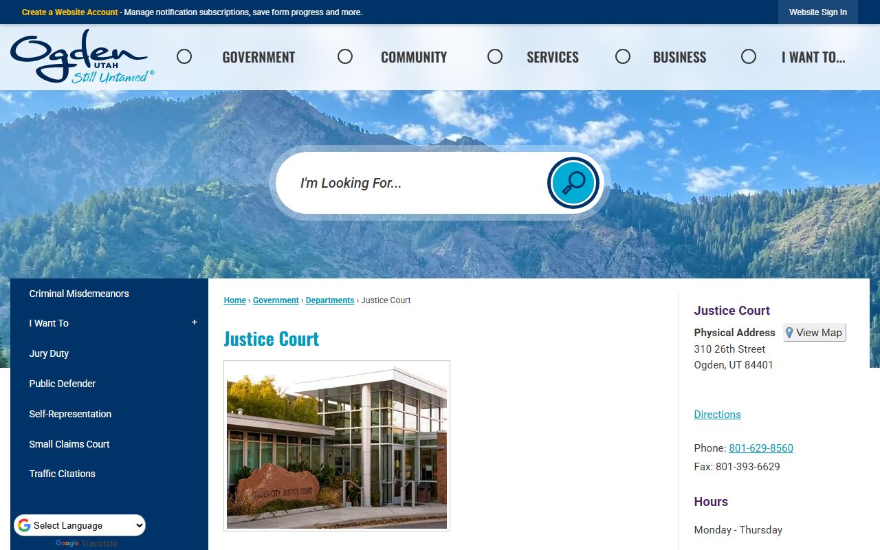 Ogden City Justice Court page for traffic ticket records