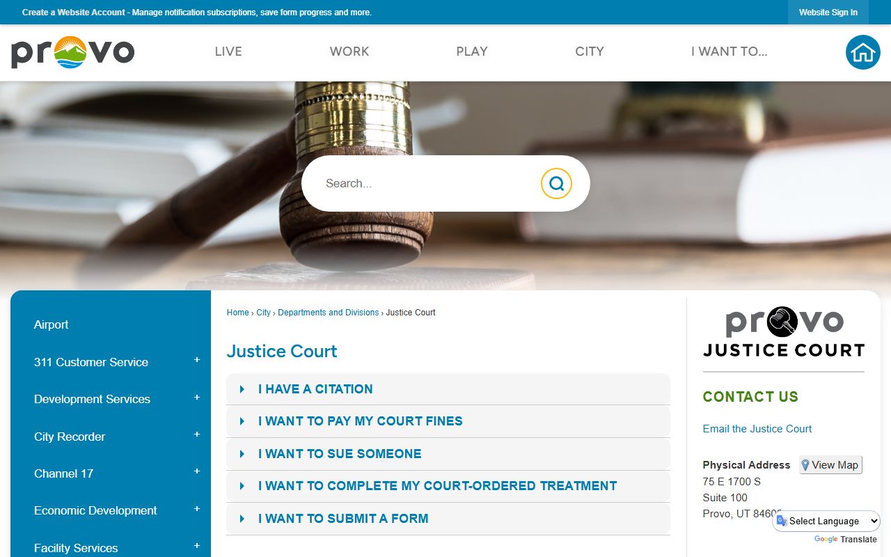 Provo City Justice Court page for traffic ticket records