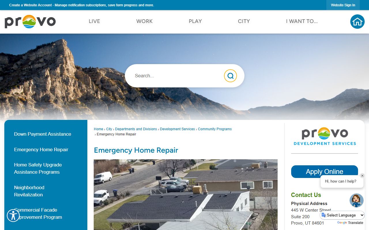 Provo traffic citations page showing options for handling a Provo traffic ticket