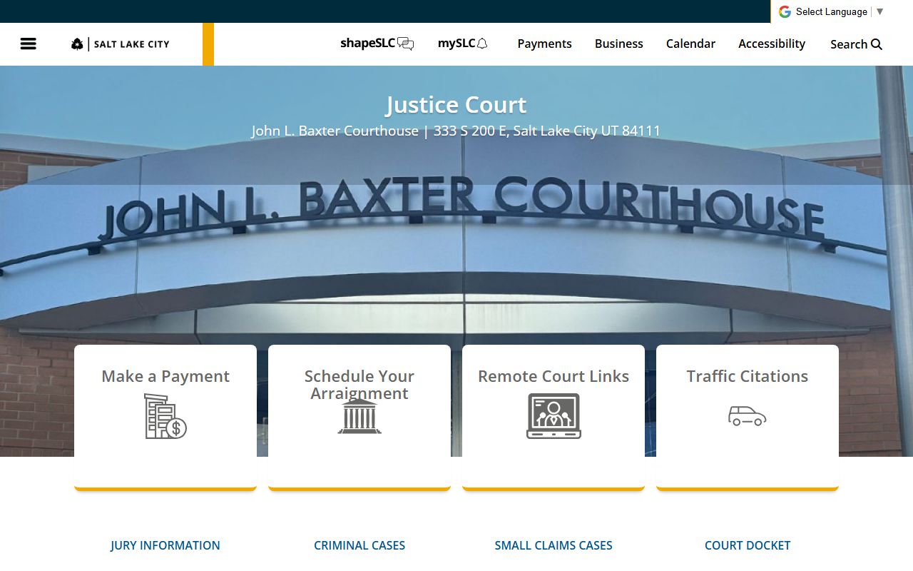 Salt Lake City Justice Court website for traffic ticket records
