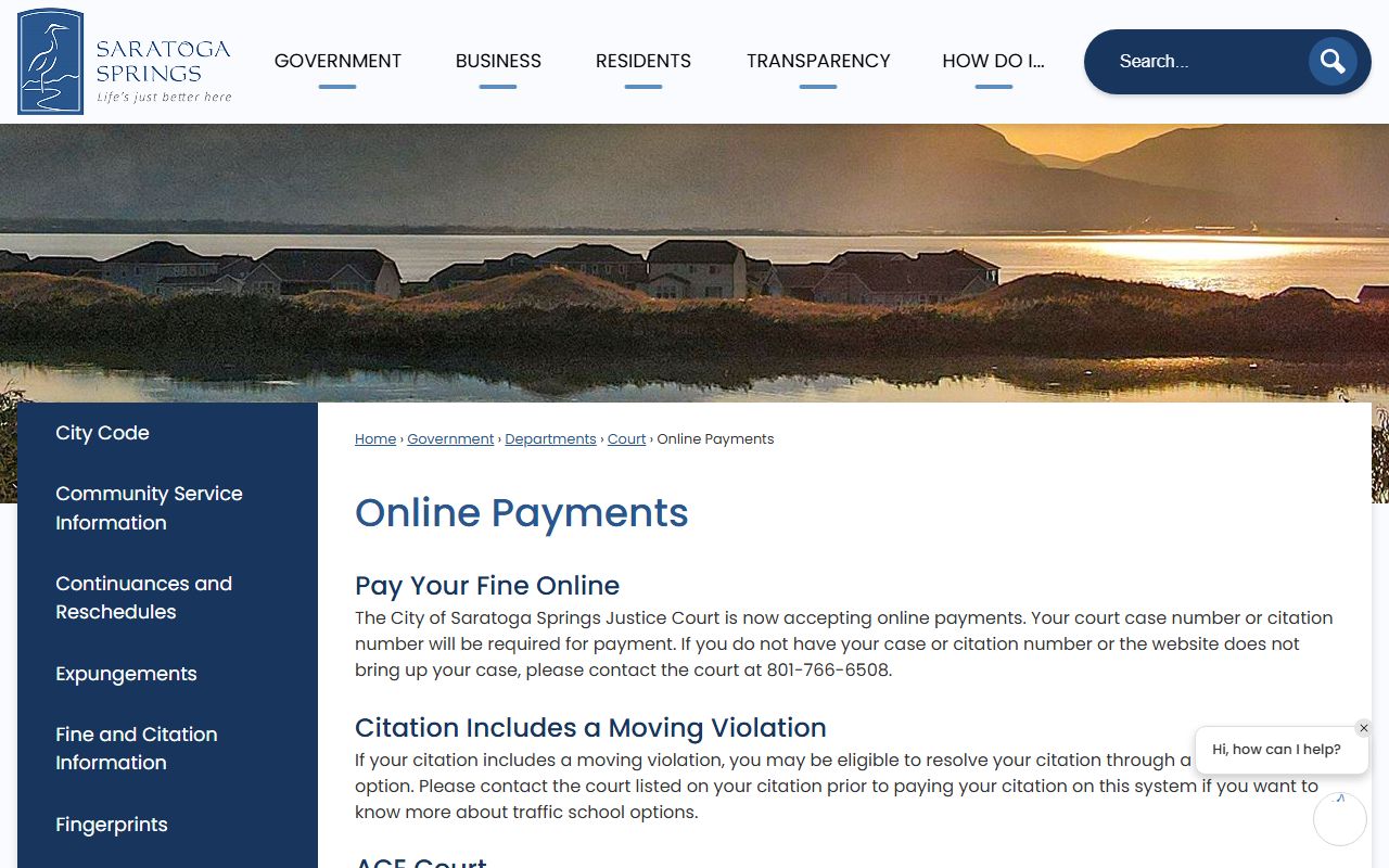 Saratoga Springs online payments portal for traffic ticket records and fines