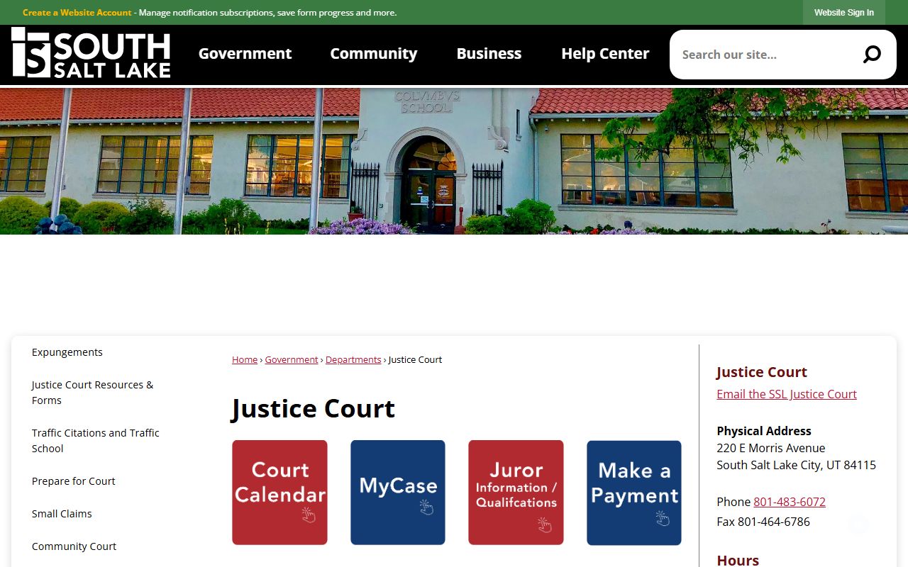 South Salt Lake Justice Court website for traffic ticket records
