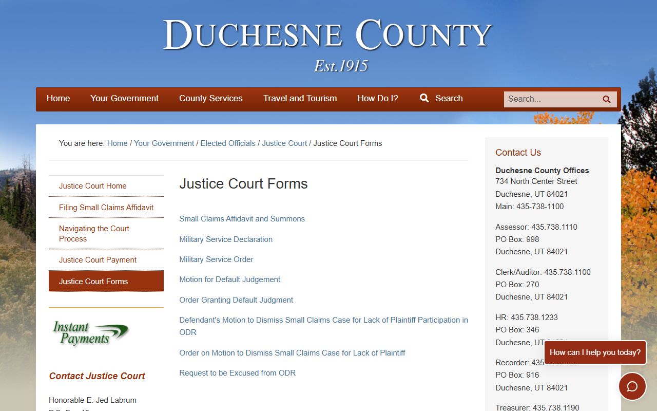 Duchesne County Justice Court website for traffic ticket records in Duchesne County Utah