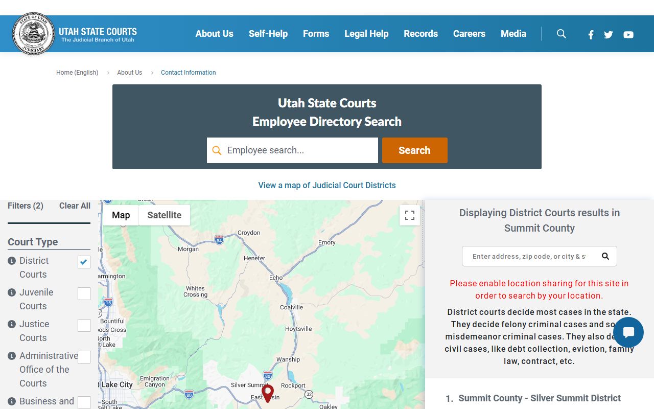 Summit County Third District Court page for traffic ticket records