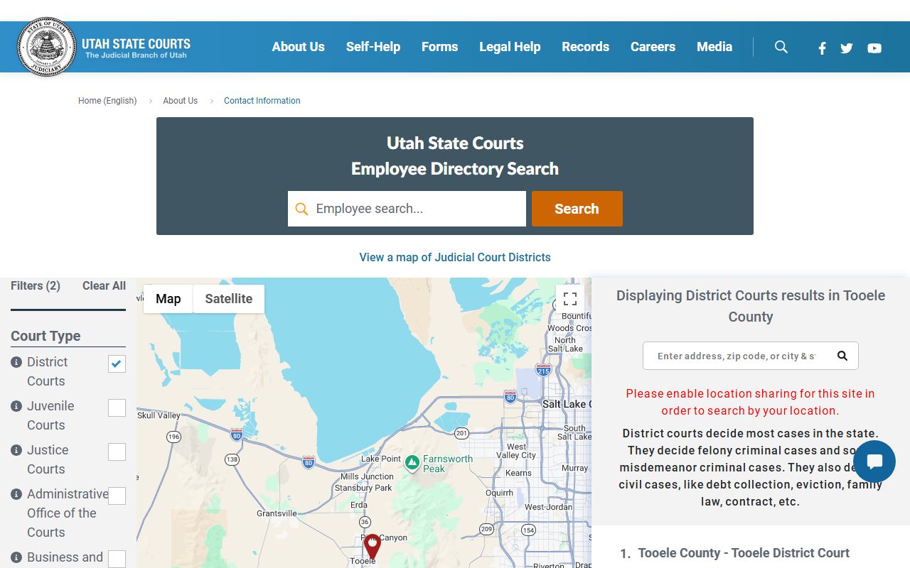 Tooele County Third District Court page for traffic ticket records