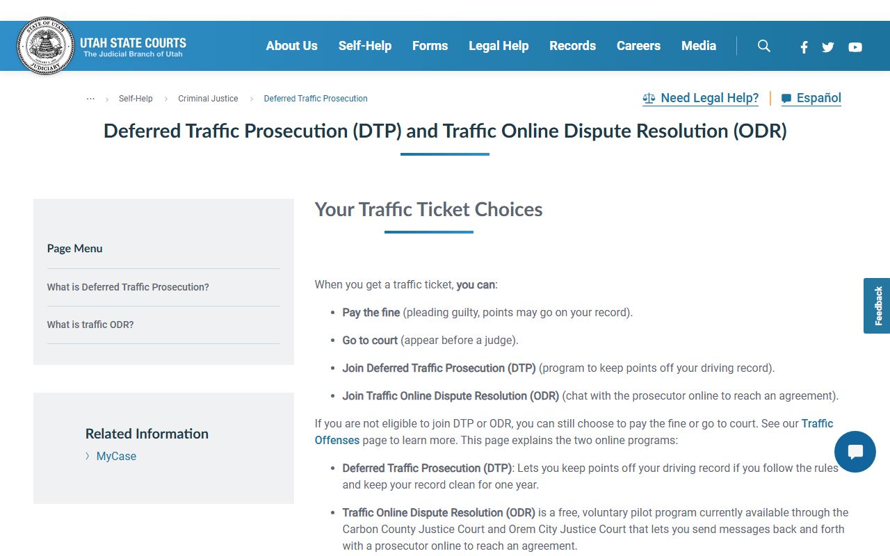 Utah Courts Deferred Traffic Prosecution program information