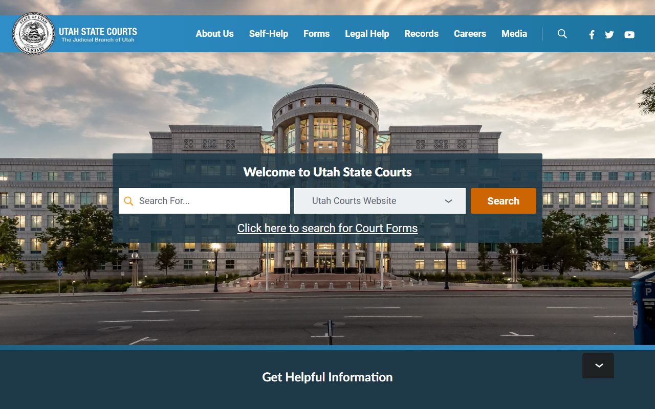 Utah State Courts homepage for searching traffic ticket records